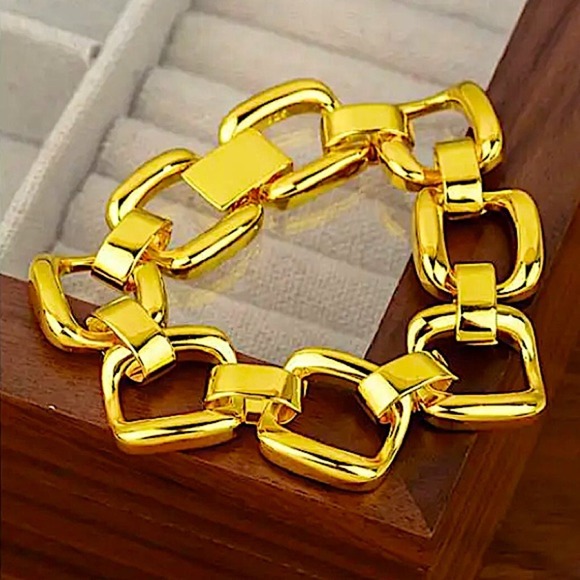 Chunky Gold Chain Link Bracelet Statement Thick Square Bracelet - Picture 3 of 6